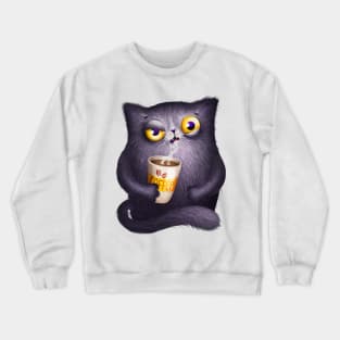 Angry cat with coffe cup Crewneck Sweatshirt